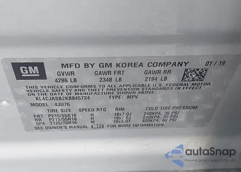 2019 Buick Encore Fwd Preferred z USA, uszkodzony, nr VIN KL4CJASB2KB845724